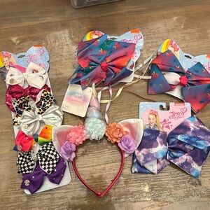 Brand New JoJo Siwa 3 Large 6 Mini Hair Bow Lot Unicornn Headband